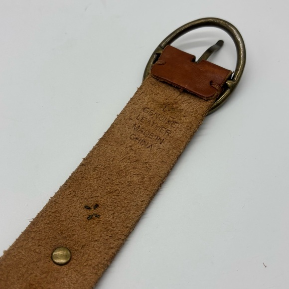 Vintage Leather Belt Braided Brass Concho  Blue Center Large 34”-38” Unisex - Picture 4 of 7